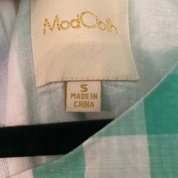 ModCloth cookout on the town cutout gingham dress S summer plaid green white - Picture 4 of 7
